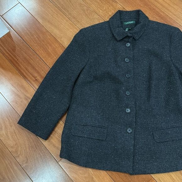 Lauren Ralph Lauren Women's Wool Blend Button-Up Jacket Black Charcoal Size 18W - Picture 4 of 12